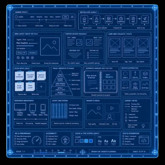 Vicente sitting in front of a software blueprint